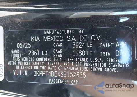 2025 Kia K4 Lx from USA, damaged, VIN 3KPFT4DEXSE152635